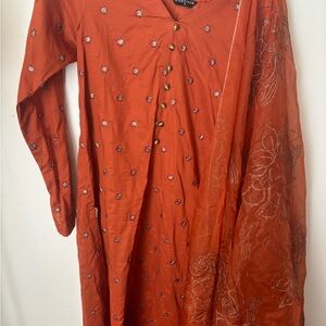 Elegant Rust Embroidered Dress